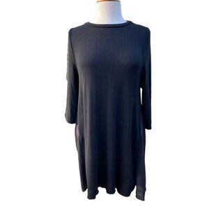 Arianna by Howard's Womens Tunic Dress S/M Black Knit Short Sleeves Boat Neck